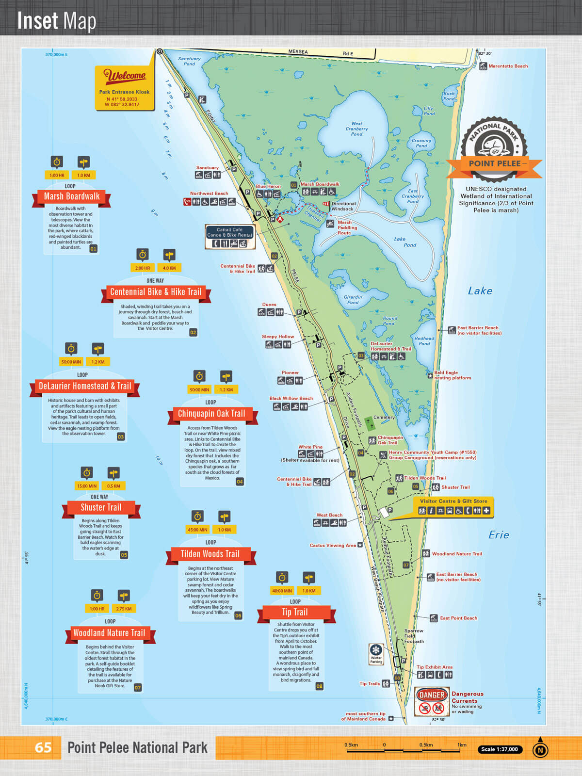 SOON65 Wall Map - Point Pelee National Park - Backroad Maps