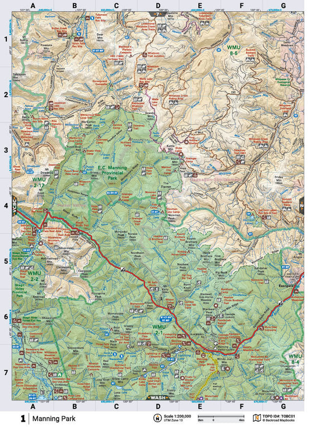 TOBC01 Wall Map - Manning Park - Backroad Maps