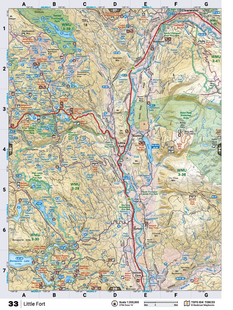 TOBC33 Wall Map - Little Fort - Backroad Maps