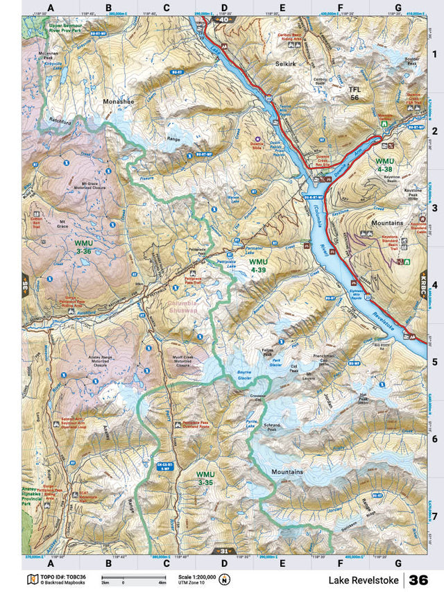 TOBC36 Wall Map - Lake Revelstoke - Backroad Maps