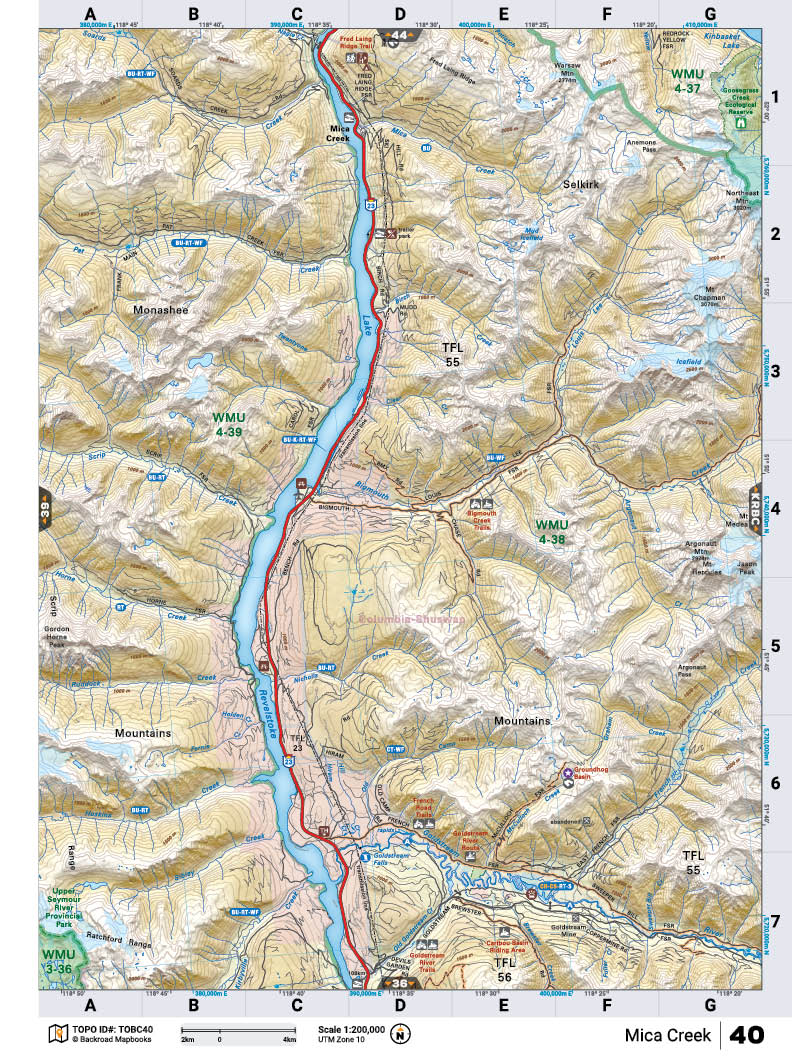 TOBC40 Wall Map - Mica Creek - Backroad Maps