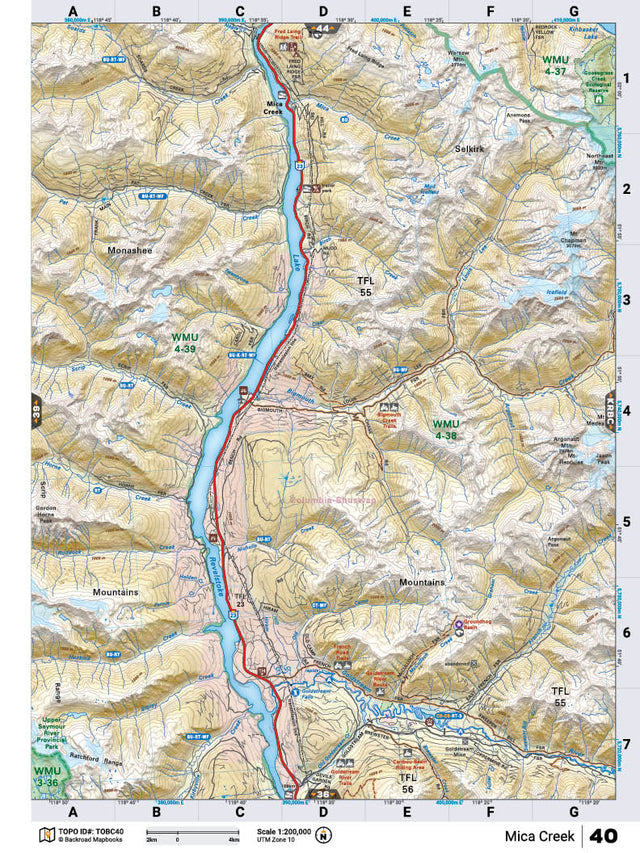 TOBC40 Wall Map - Mica Creek - Backroad Maps