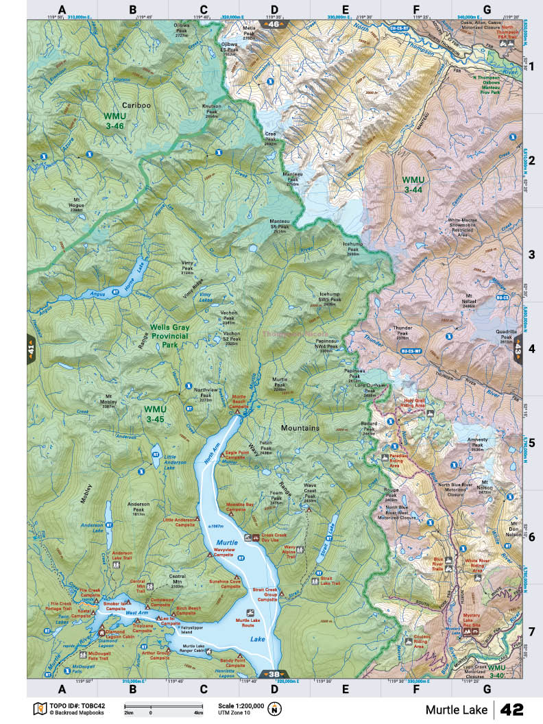 TOBC42 Wall Map - Murtle Lake - Backroad Maps