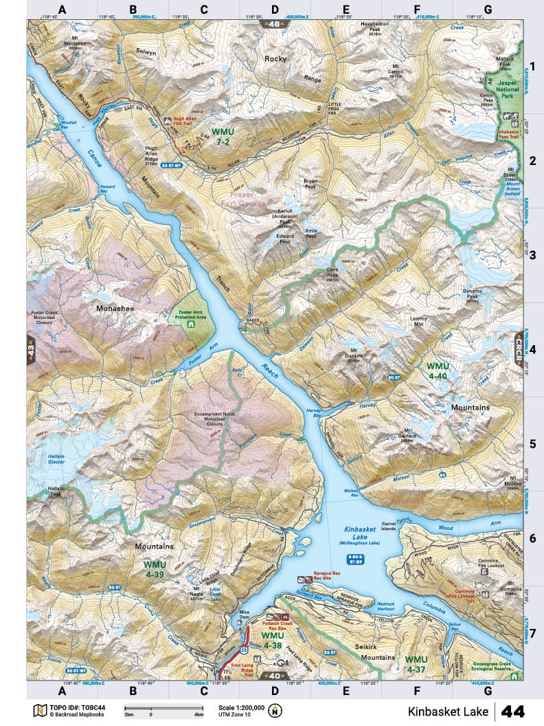 TOBC44 TOPO Map - Kinbasket Lake - Backroad Maps