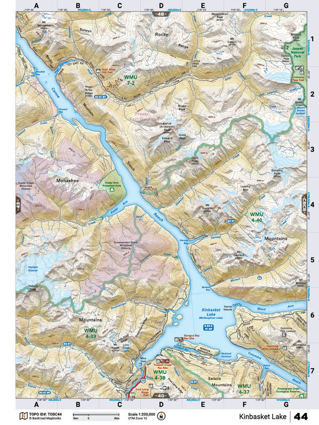 TOBC44 TOPO Map - Kinbasket Lake - Backroad Maps