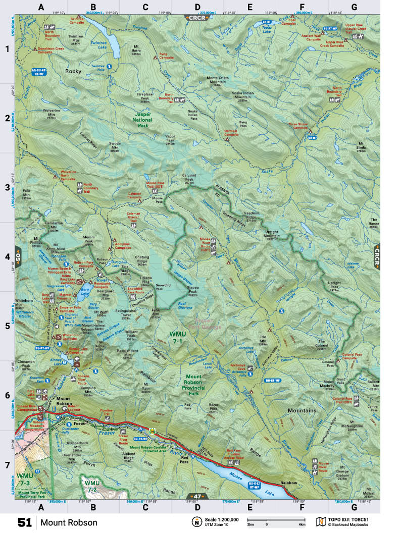 TOBC51 TOPO Map - Mount Robson - Backroad Maps
