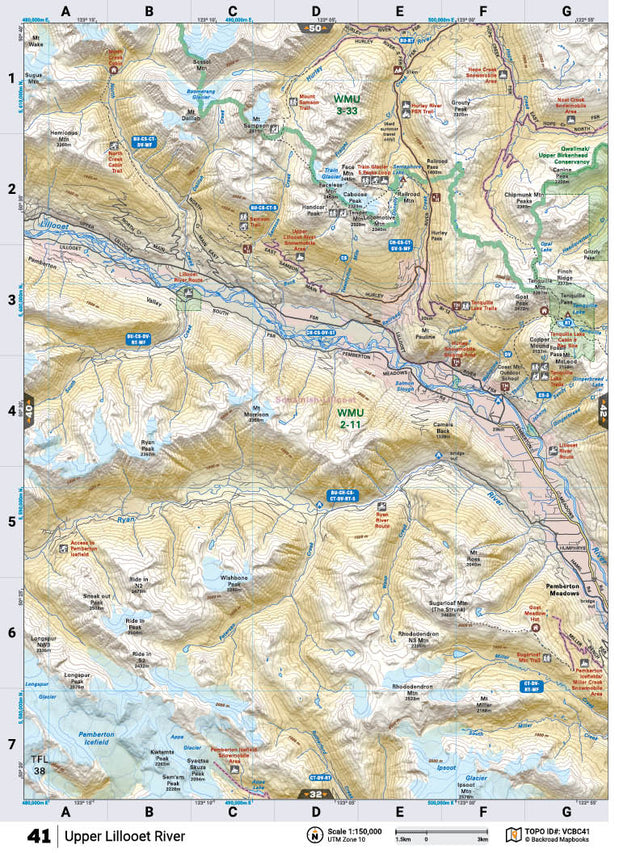 VCBC41 Wall Map - Upper Lillooet River - Backroad Maps