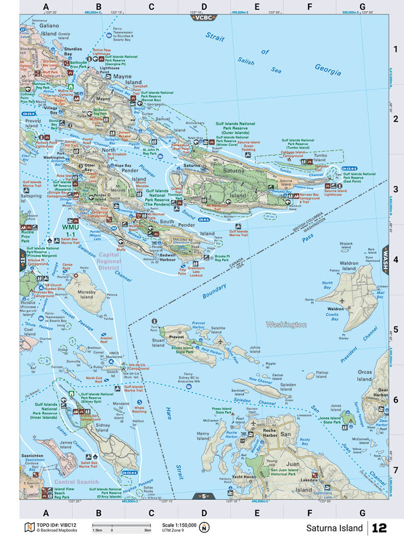 VIBC12 Wall Map - Saturna Island - Backroad Maps