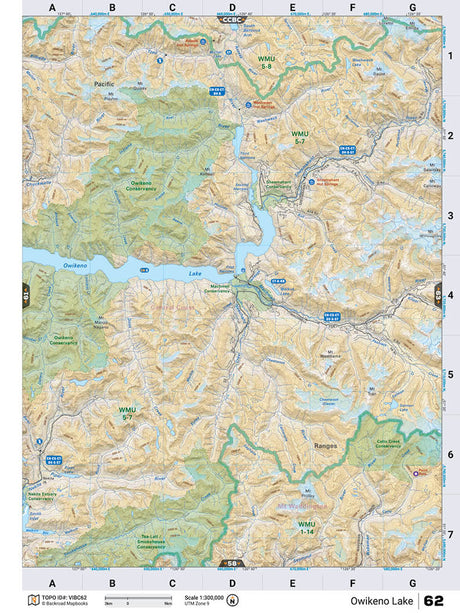 VIBC62 TOPO Map - Owikeno Lake - Backroad Maps