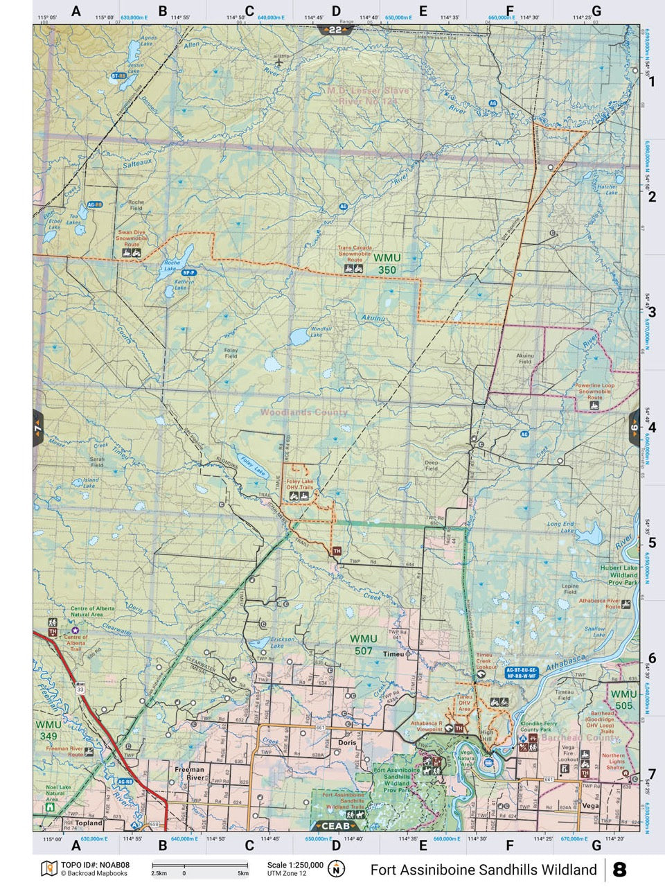 NOAB8 Wall Map - Fort Assiniboine Sandhills Wildland - Backroad Maps