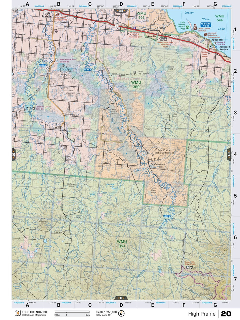 NOAB20 Wall Map - High Prairie - Backroad Maps