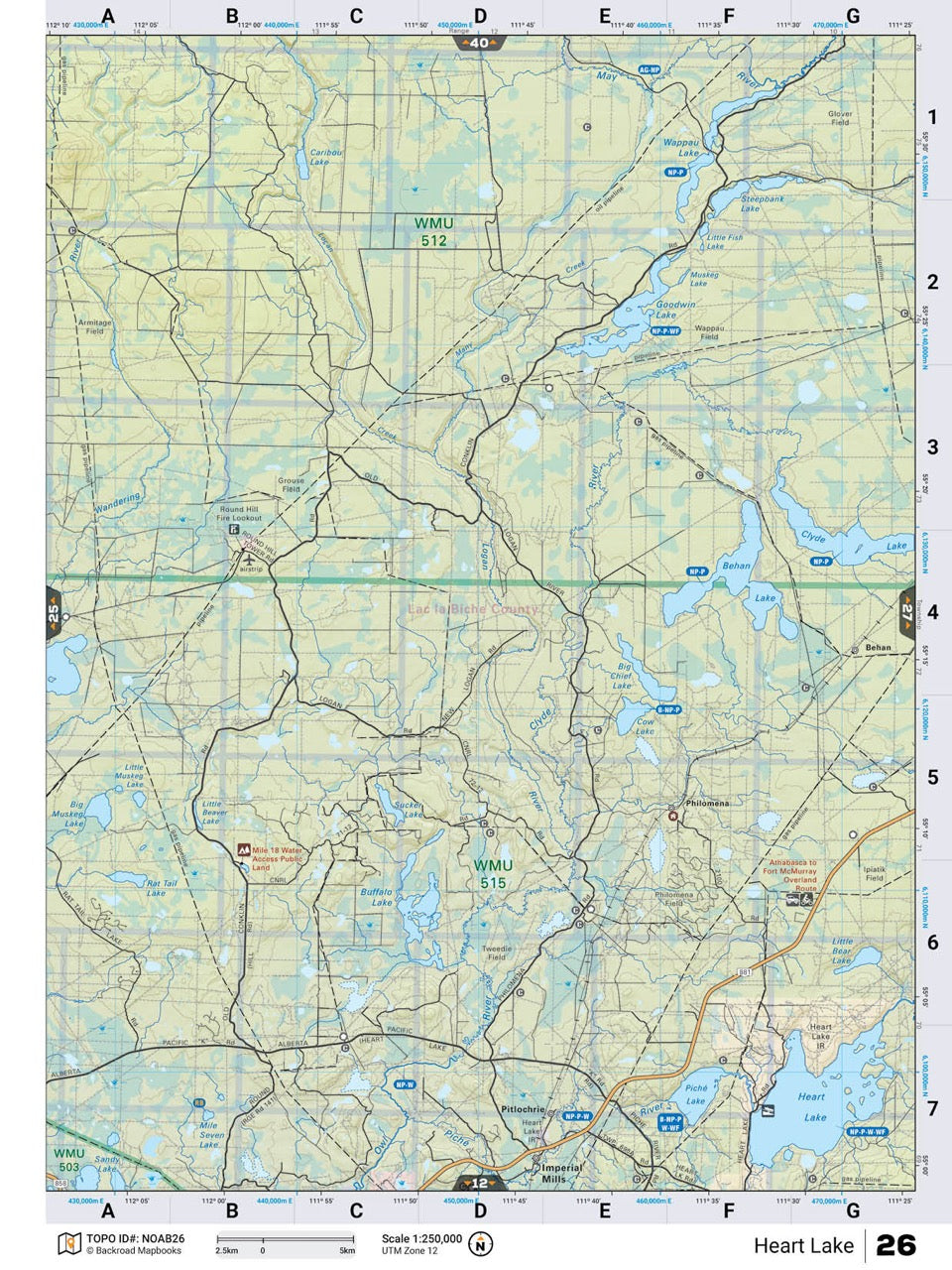NOAB26 Wall Map - Heart Lake - Backroad Maps