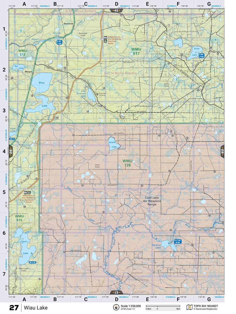 NOAB27 Wall Map - Wiau Lake - Backroad Maps