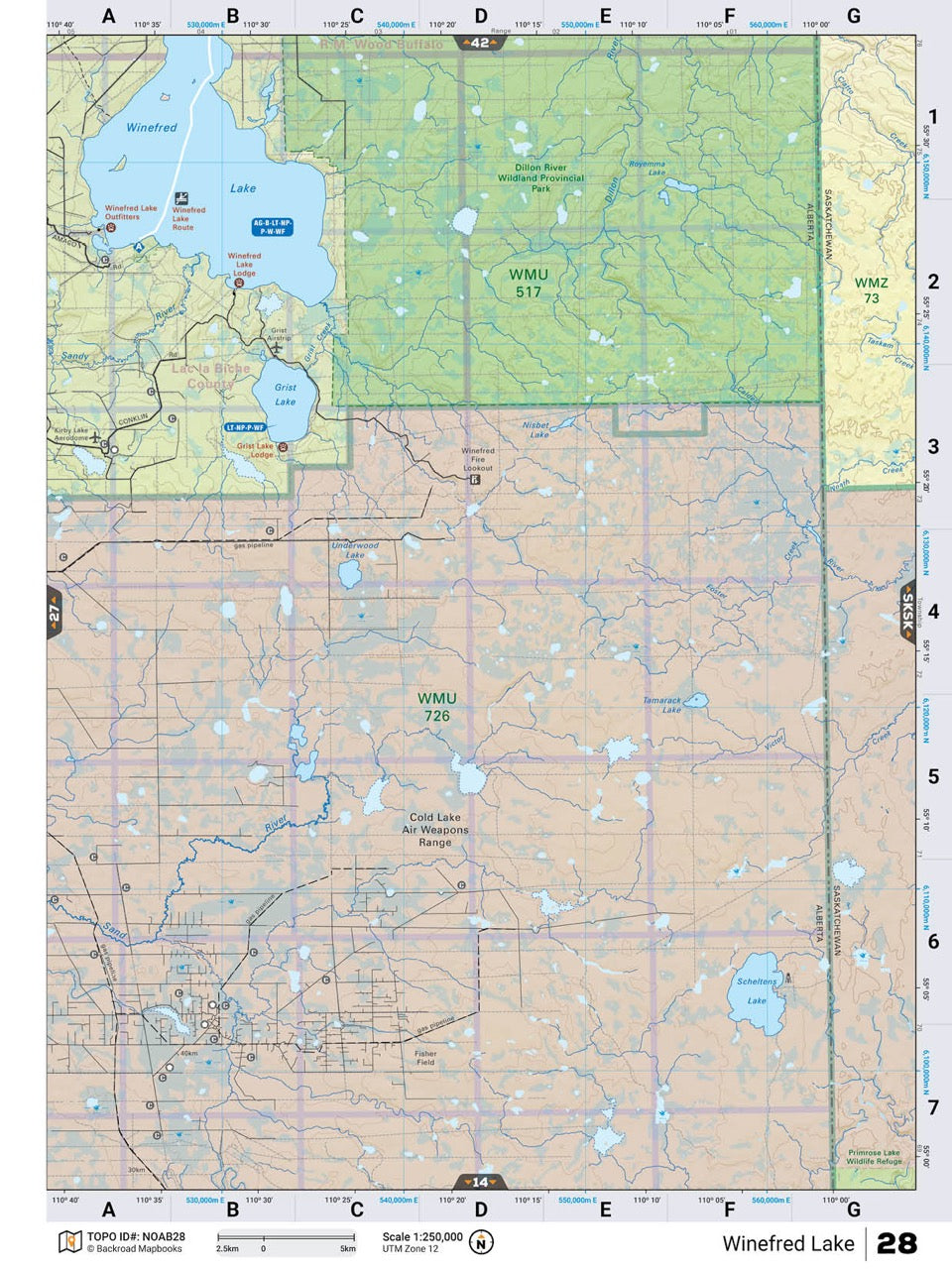 NOAB28 Wall Map - Winefred Lake - Backroad Maps