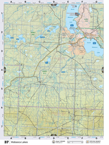 NOAB37 Wall Map - Wabasca Lakes - Backroad Maps