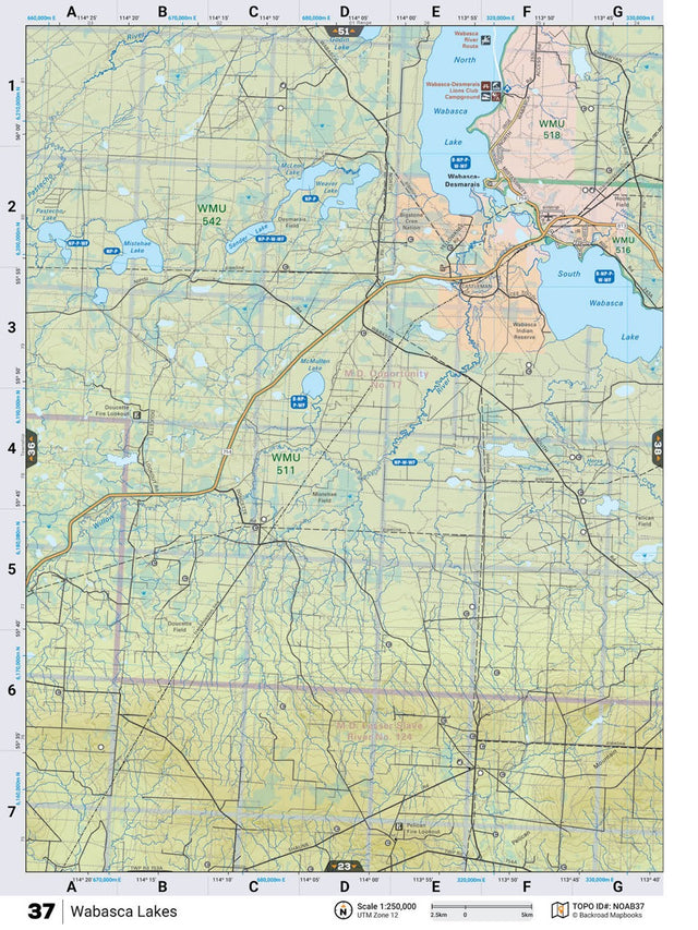NOAB37 Wall Map - Wabasca Lakes - Backroad Maps