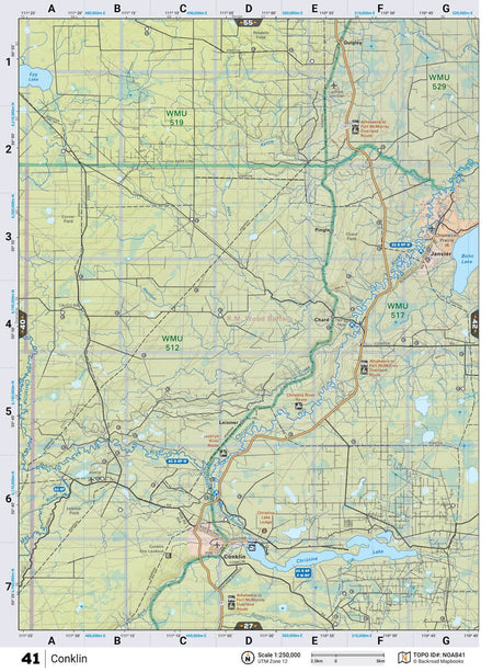 NOAB41 Wall Map - Conklin - Backroad Maps