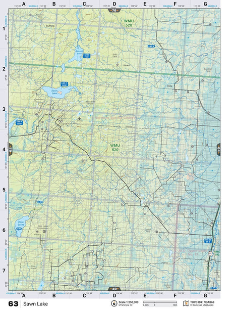 NOAB63 Wall Map - Sawn Lake - Backroad Maps