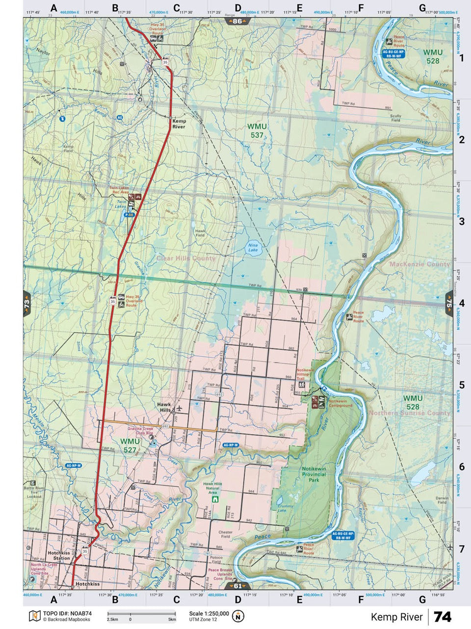 NOAB74 Wall Map - Kemp River - Backroad Maps