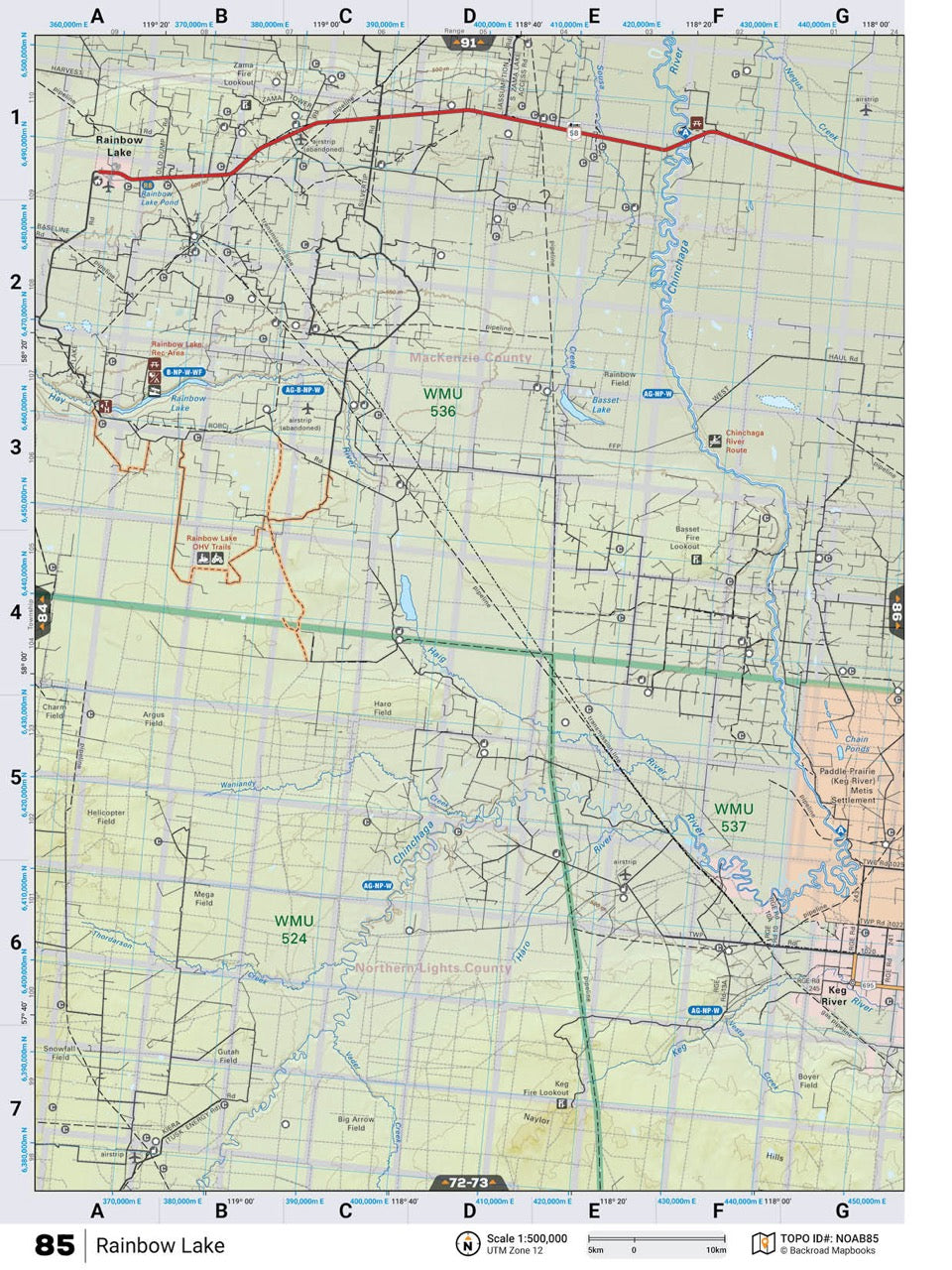 NOAB85 Wall Map - Rainbow Lake - Backroad Maps