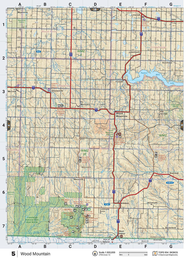 SKSK5 Wall Map - Wood Mountain - Backroad Maps