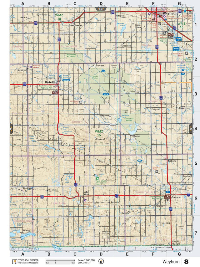 SKSK8 Wall Map - Weyburn - Backroad Maps