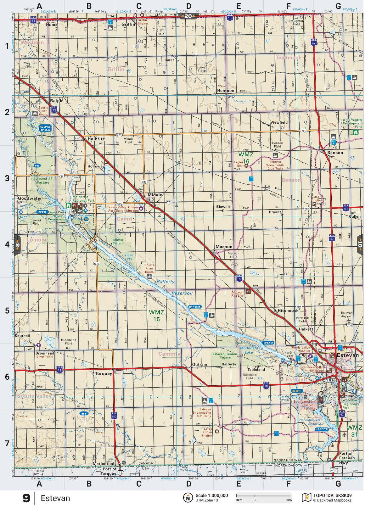 SKSK9 Wall Map - Estevan - Backroad Maps