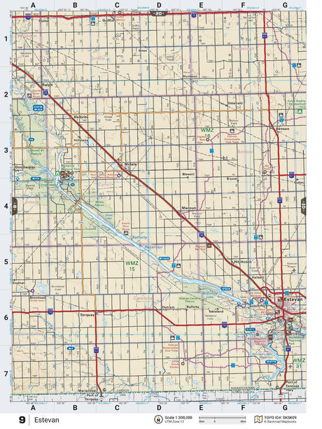 SKSK9 Wall Map - Estevan - Backroad Maps