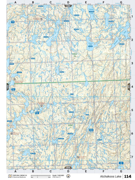 SKSK114 Wall Map - Atchakoos Lake - Backroad Maps
