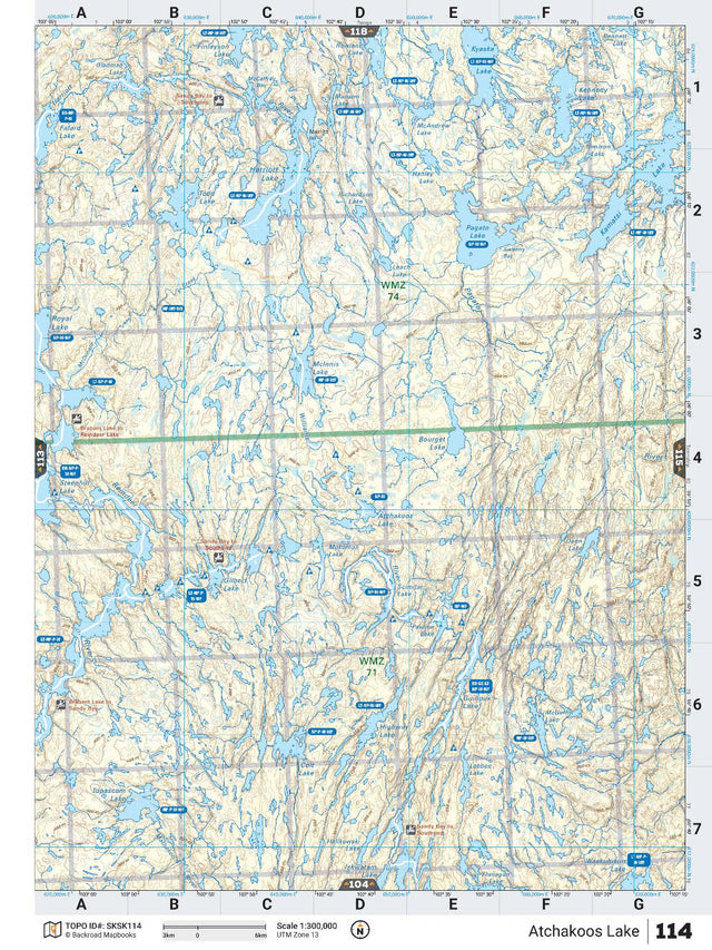 SKSK114 TOPO Map - Atchakoos Lake - Backroad Maps
