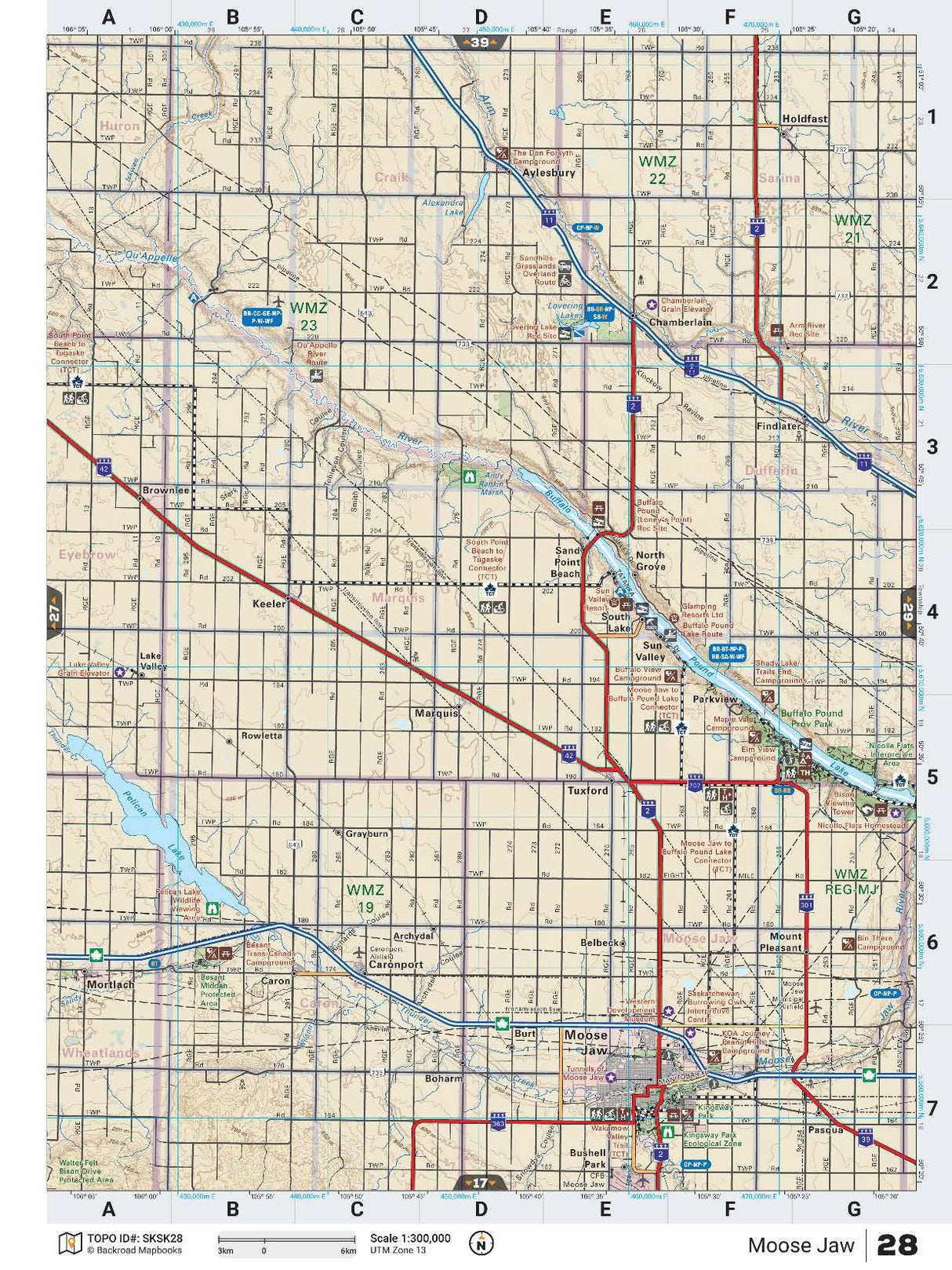 SKSK28 TOPO Map - Moose Jaw - Backroad Maps