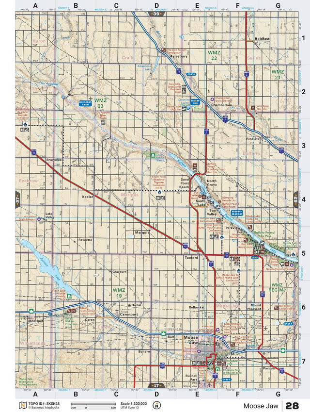 SKSK28 TOPO Map - Moose Jaw - Backroad Maps