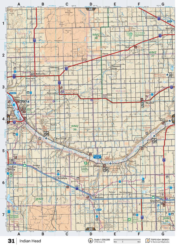 SKSK31 Wall Map - Indian Head - Backroad Maps