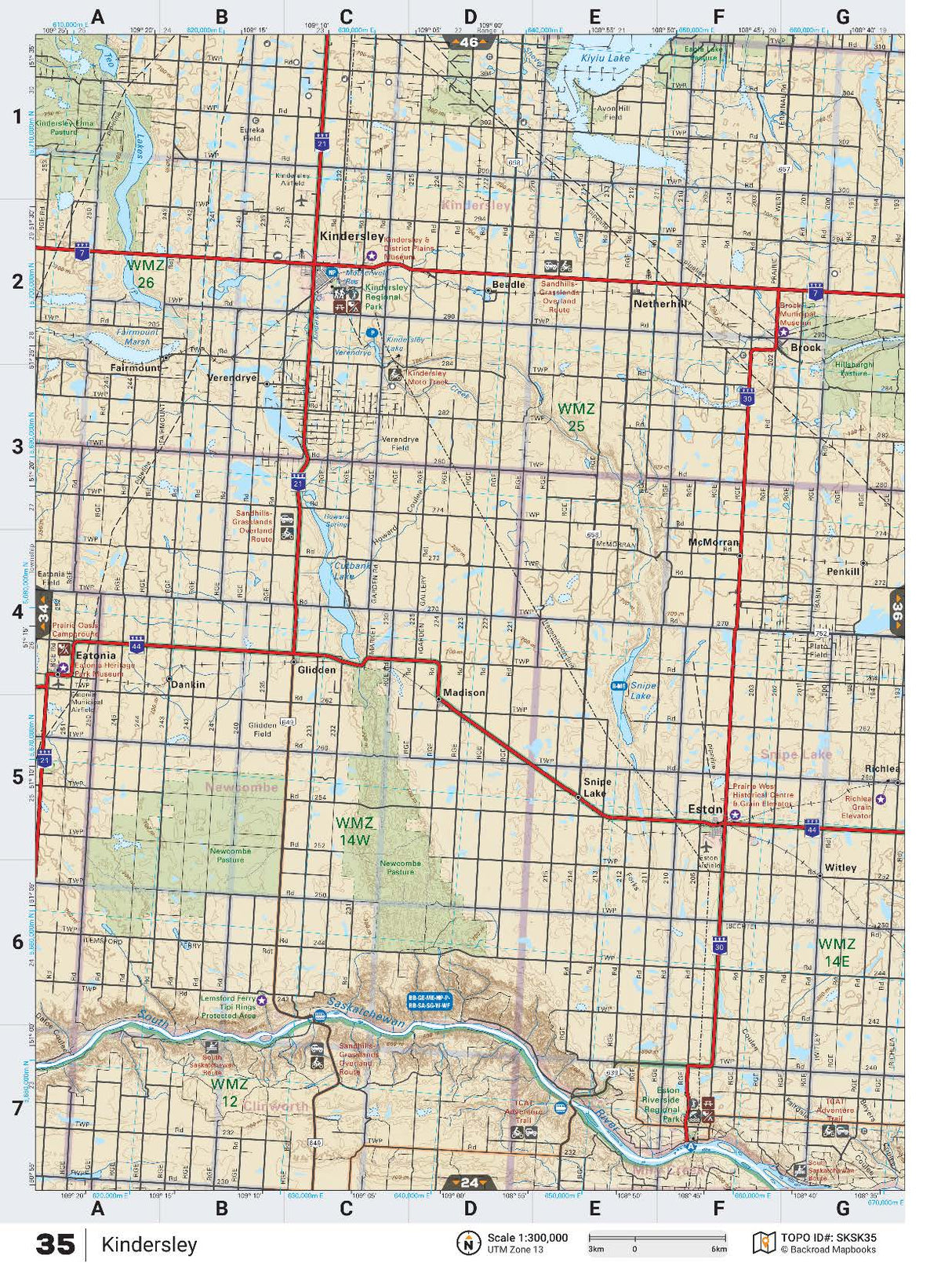 SKSK35 Wall Map - Kindersley - Backroad Maps