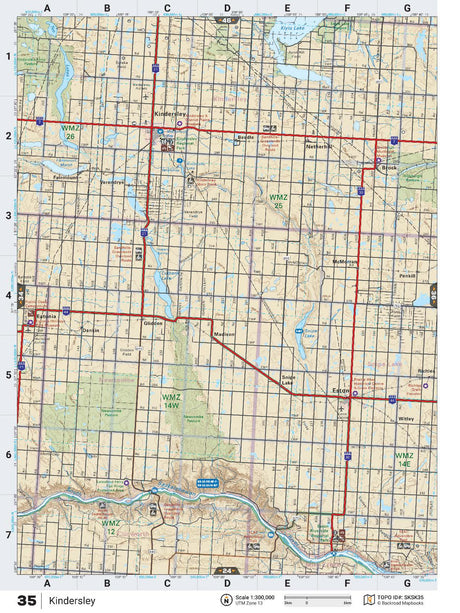 SKSK35 Wall Map - Kindersley - Backroad Maps