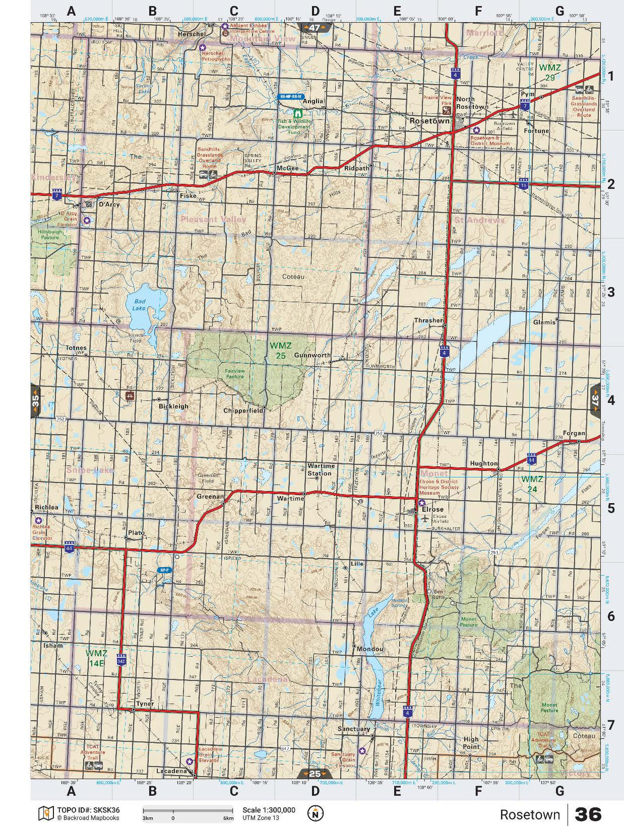 SKSK36 Wall Map - Rosetown - Backroad Maps