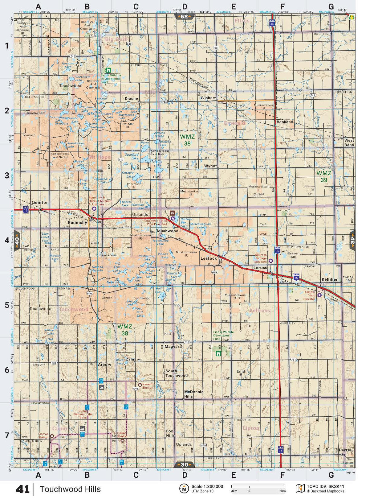 SKSK41 Wall Map - Touchwood Hills - Backroad Maps