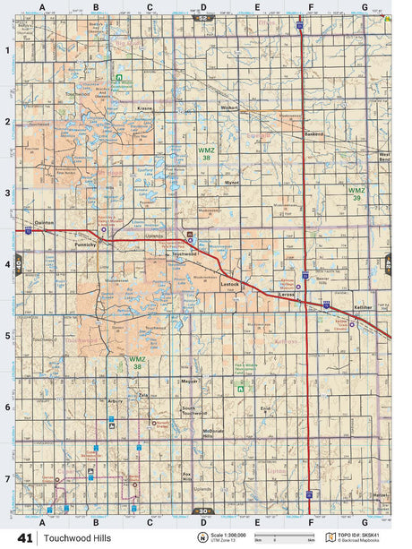 SKSK41 Wall Map - Touchwood Hills - Backroad Maps