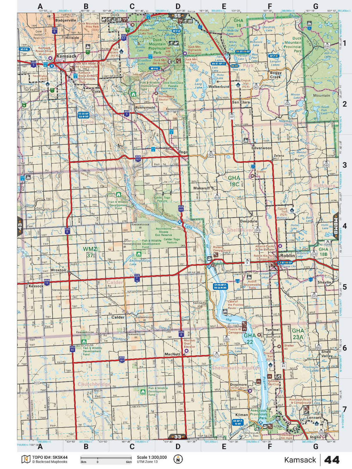 SKSK44 TOPO Map - Kamsack - Backroad Maps