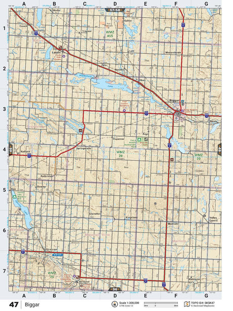 SKSK47 Wall Map - Biggar - Backroad Maps