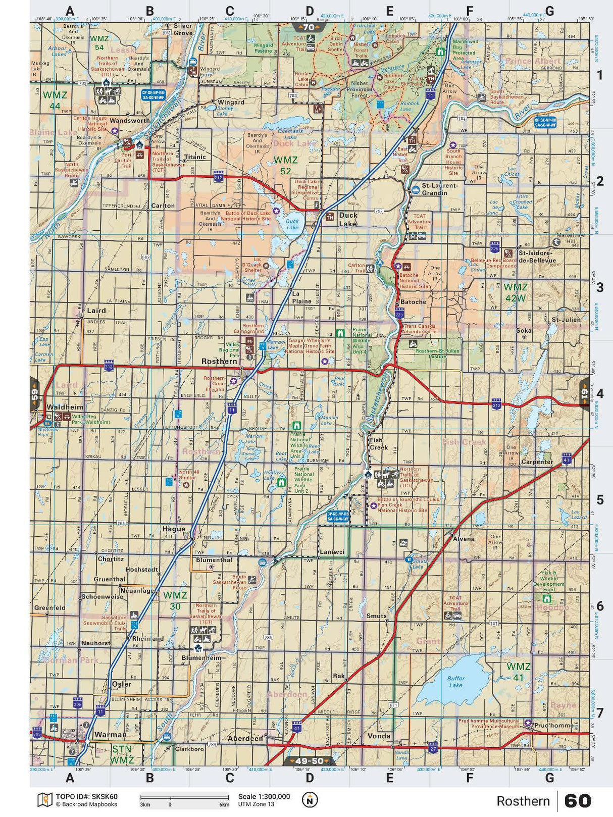 SKSK60 Wall Map - Rosthern - Backroad Maps