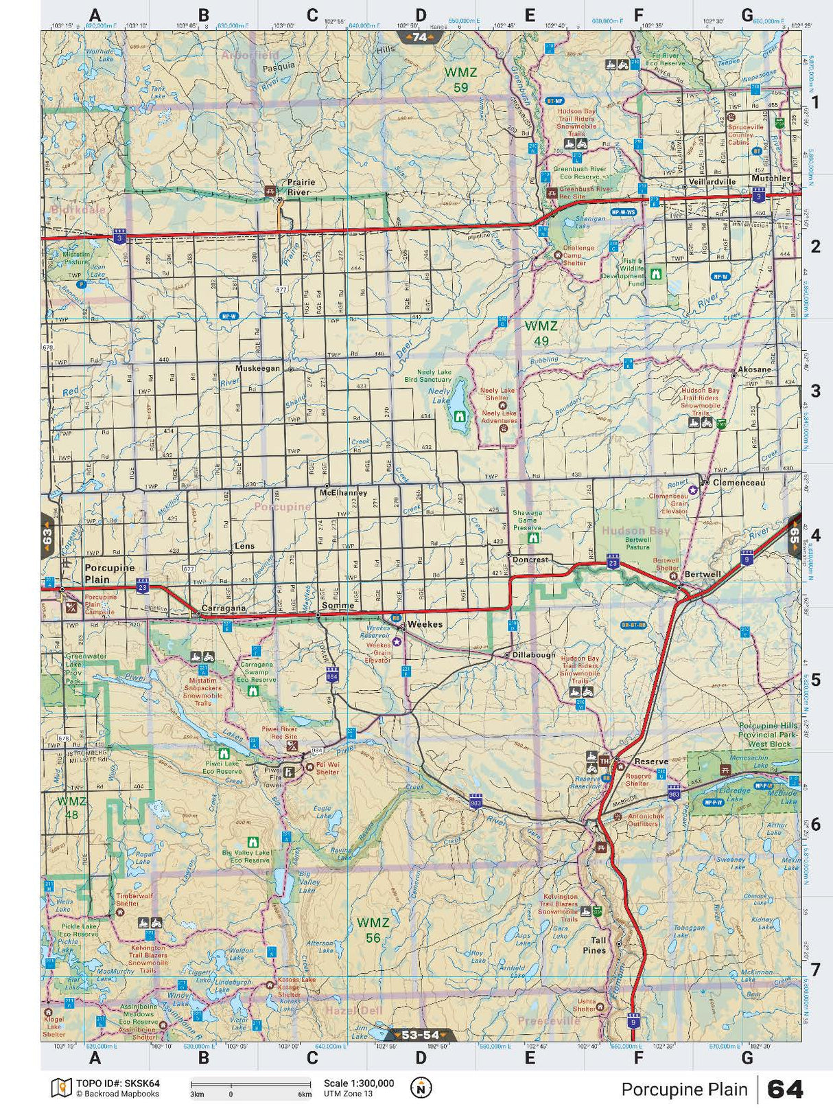SKSK64 Wall Map - Porcupine Plain - Backroad Maps