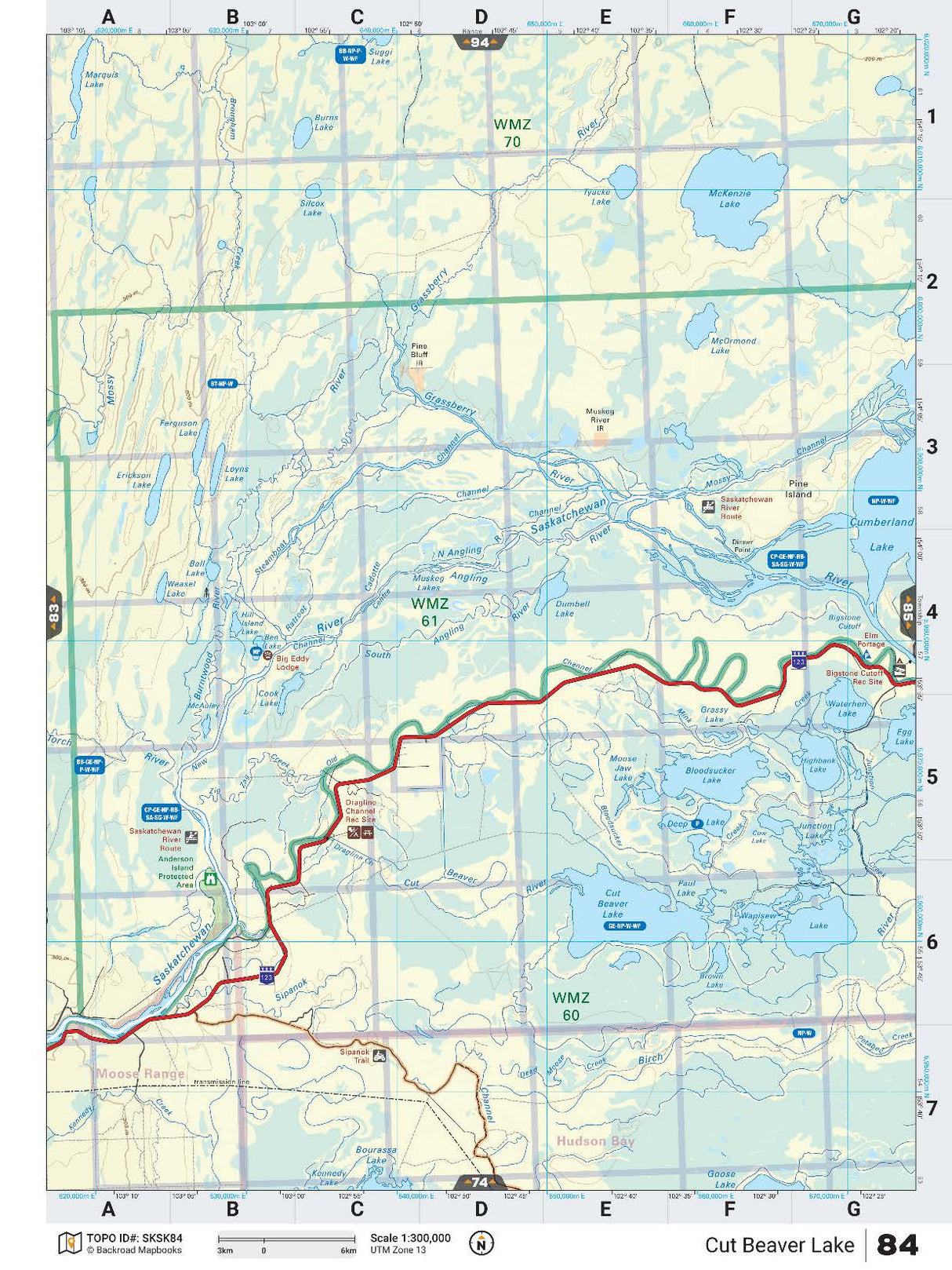 SKSK84 Wall Map - Cut Beaver Lake - Backroad Maps