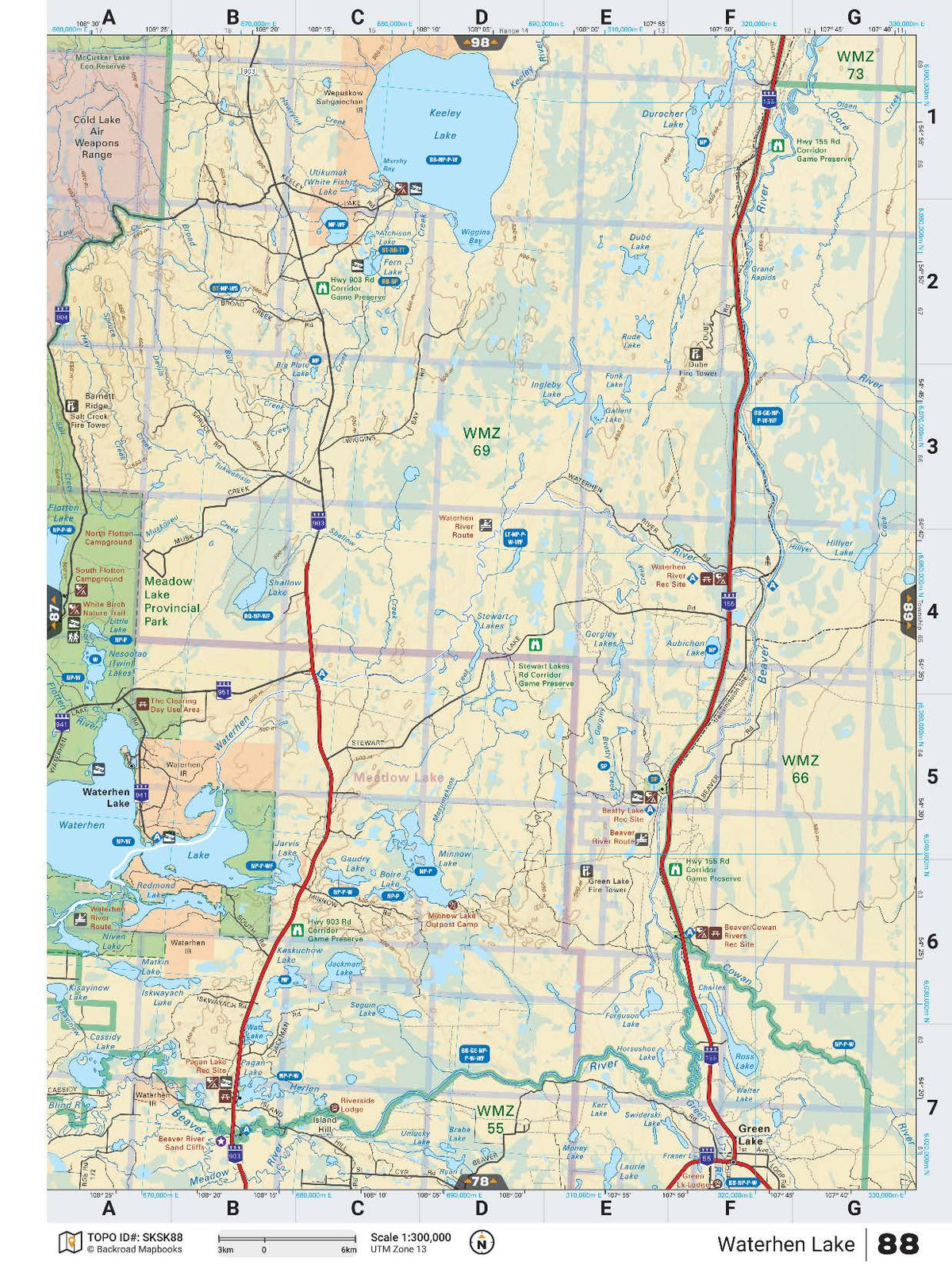 Backroad Maps SKSK88 TOPO Map of Waterhen Lake