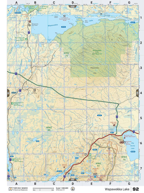 SKSK92 TOPO Map - Wapawekka Lake - Backroad Maps